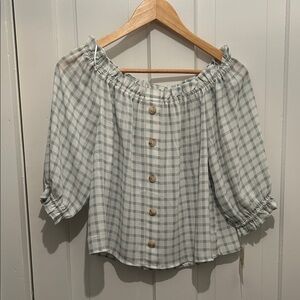 Sophie Rue Blue Checkered Off-Shoulder Blouse